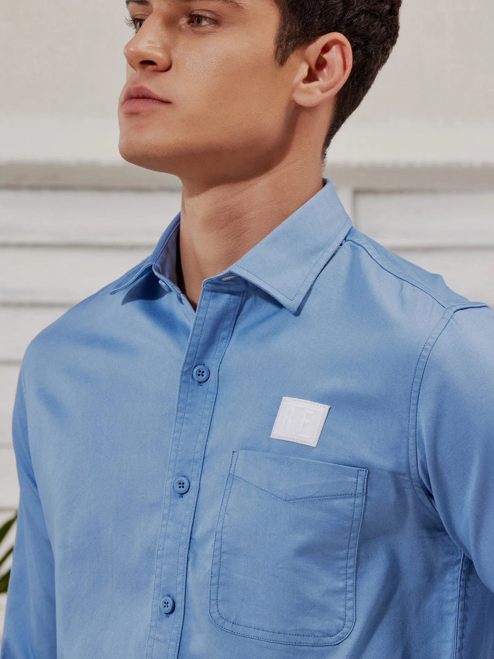 Blue Stretch Denim Solid Shirt