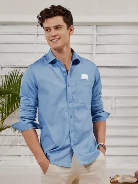 Blue Stretch Denim Solid Shirt