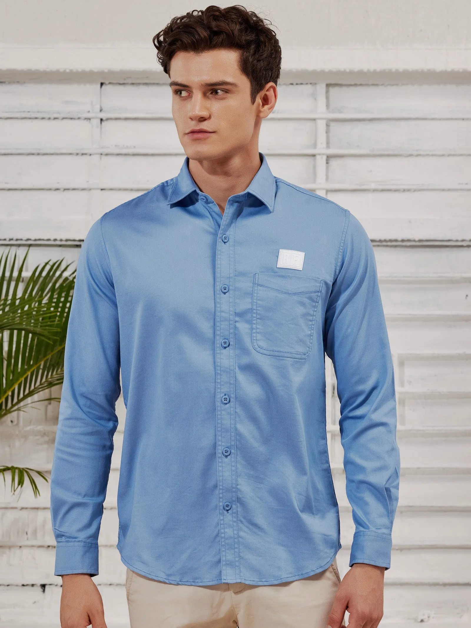 Blue Stretch Denim Solid Shirt
