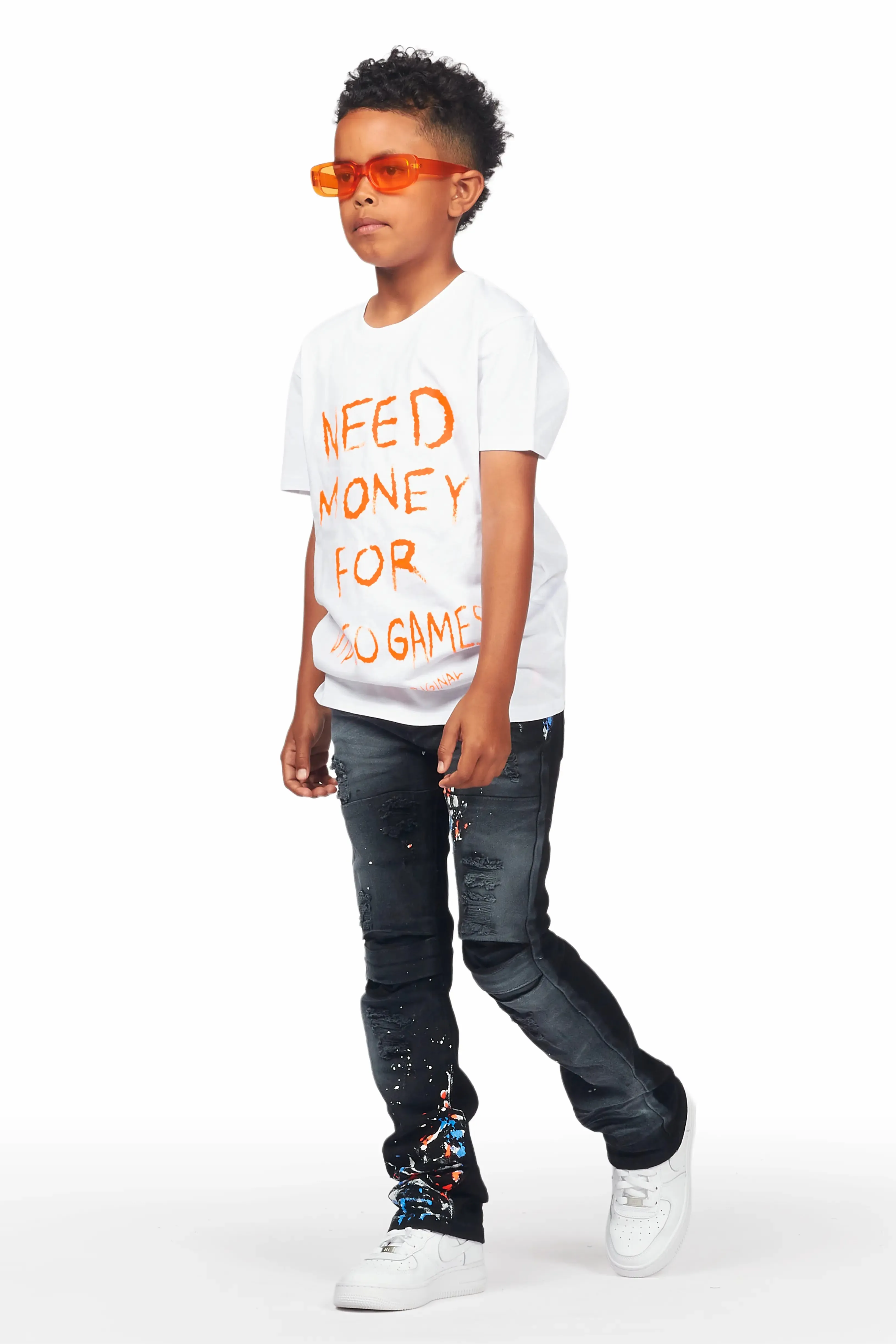 Boys Hill White T-Shirt/Stacked Flare Jean Set