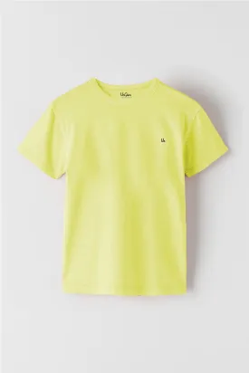 Boys Solid Light Yellow Round Neck T-shirt