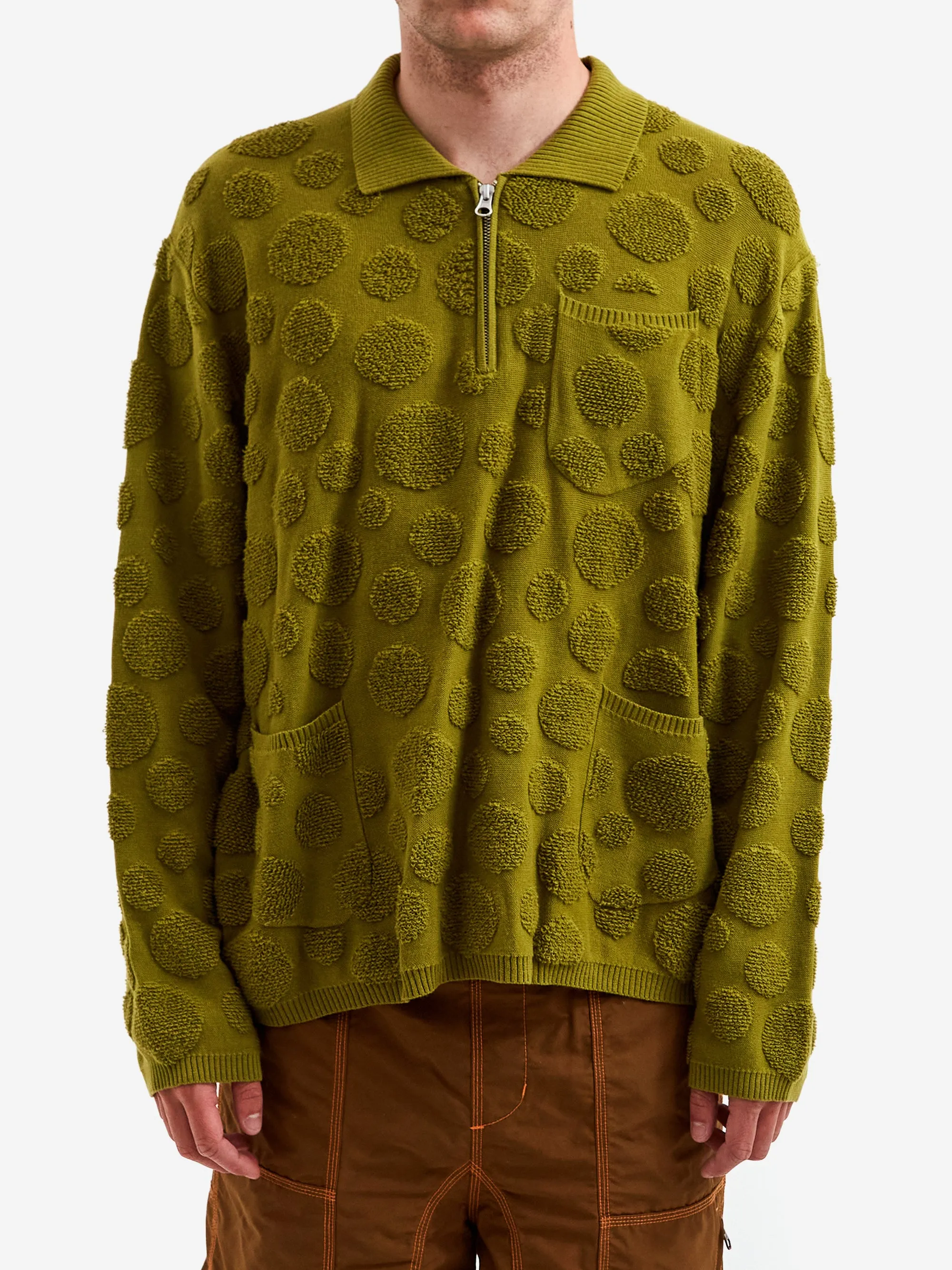 Brain Dead Dot Half Zip Sweater - Moss