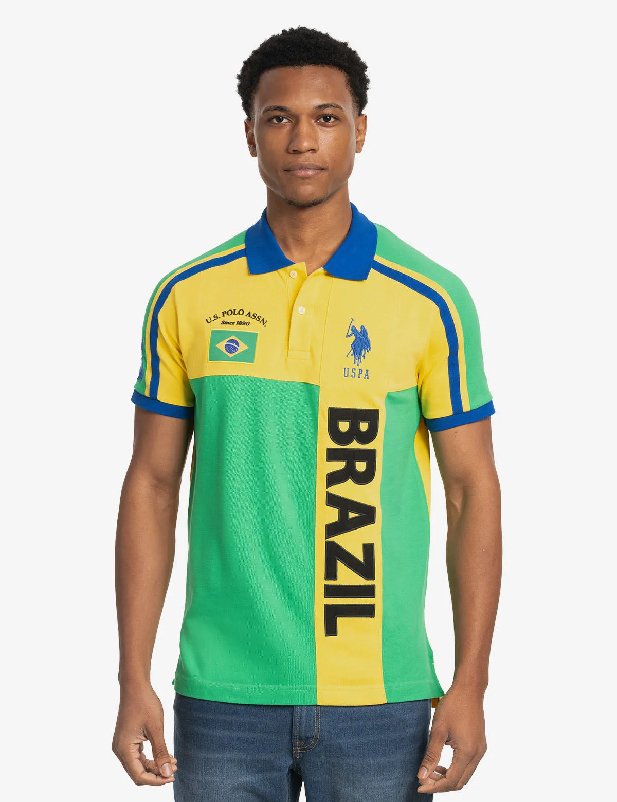 Stylish Brazil-Inspired Vertical Color Block Pique Polo Shirt