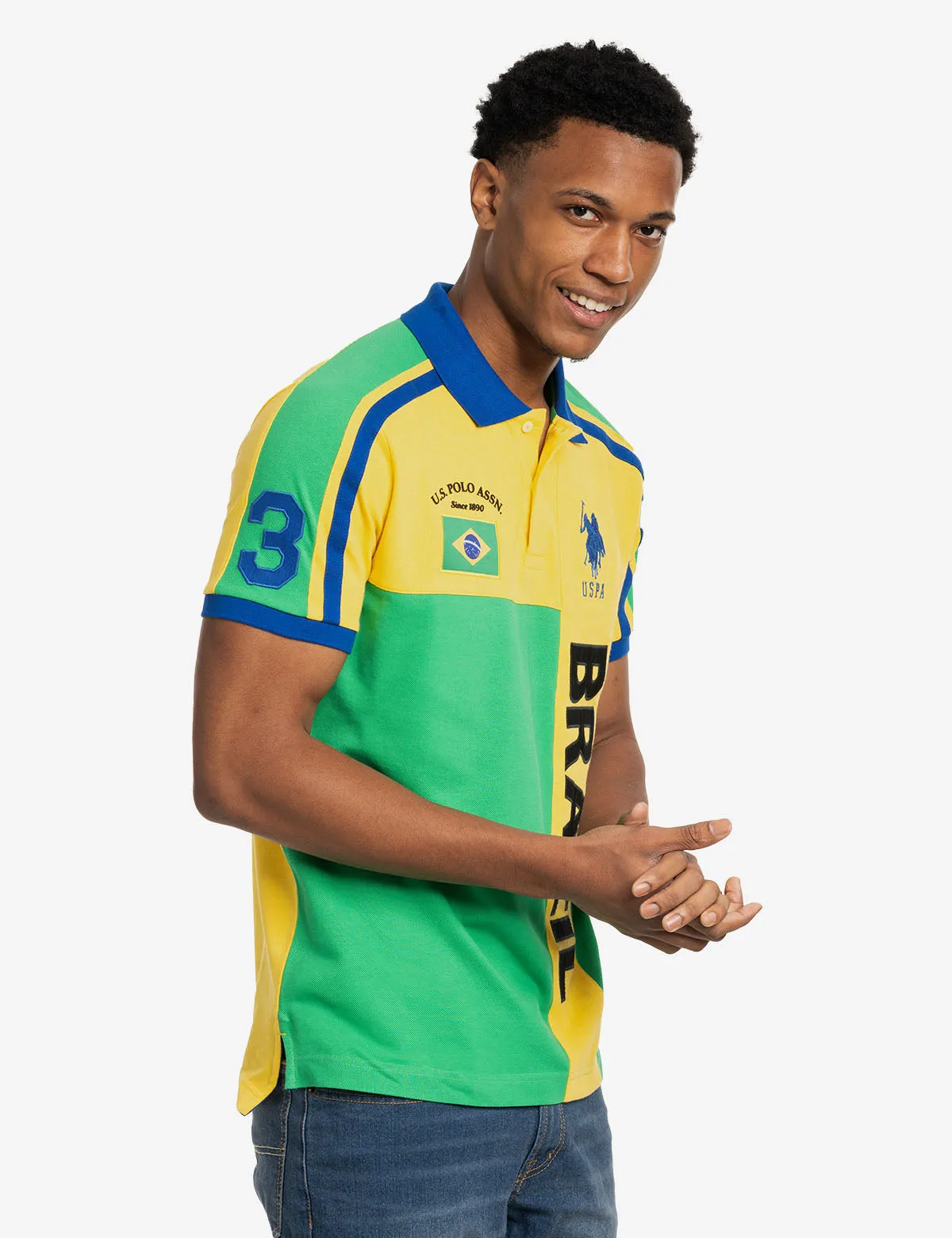 Stylish Brazil-Inspired Vertical Color Block Pique Polo Shirt