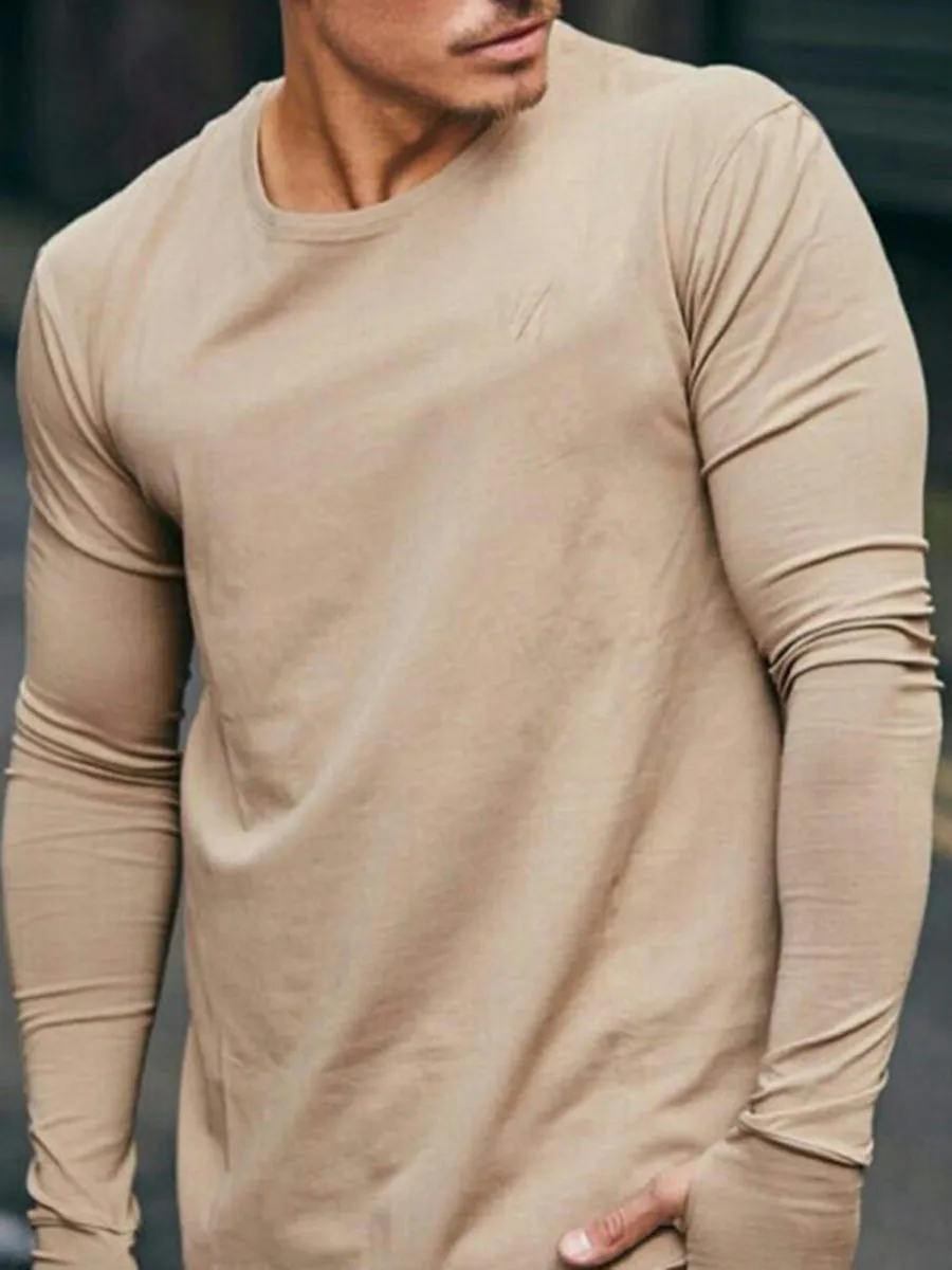 Casual Solid Color Round Neck Loose Long Sleeve T-Shirt