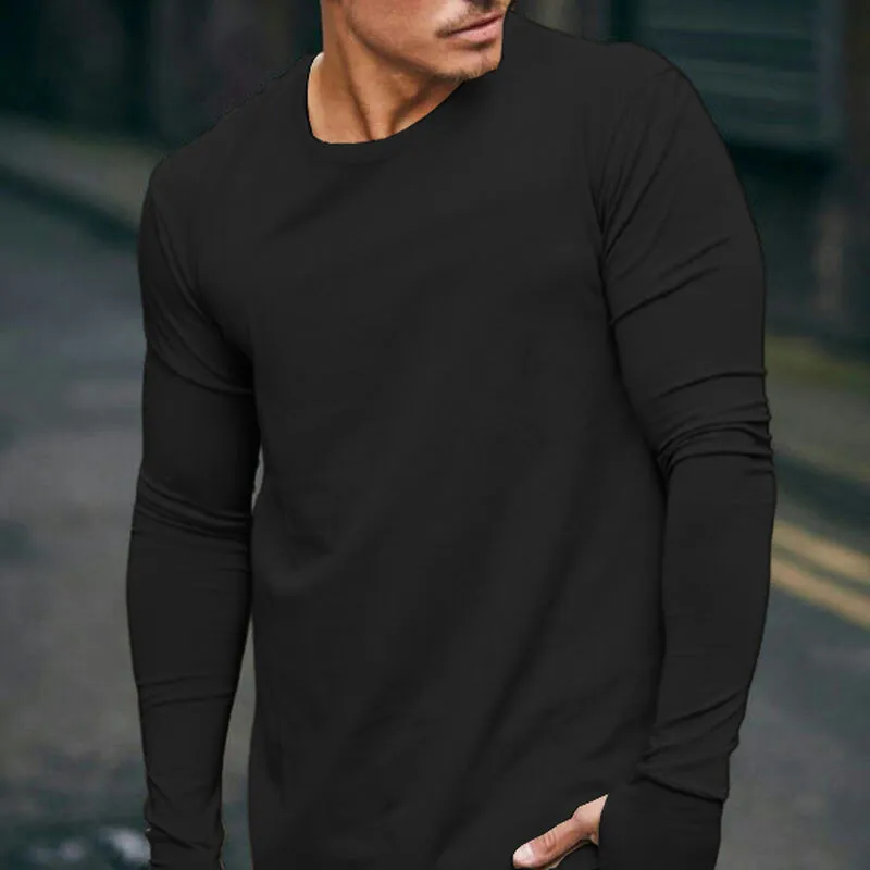 Casual Solid Color Round Neck Loose Long Sleeve T-Shirt