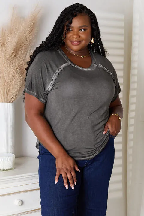 Charcoal Round Neck Raglan Sleeve T-Shirt