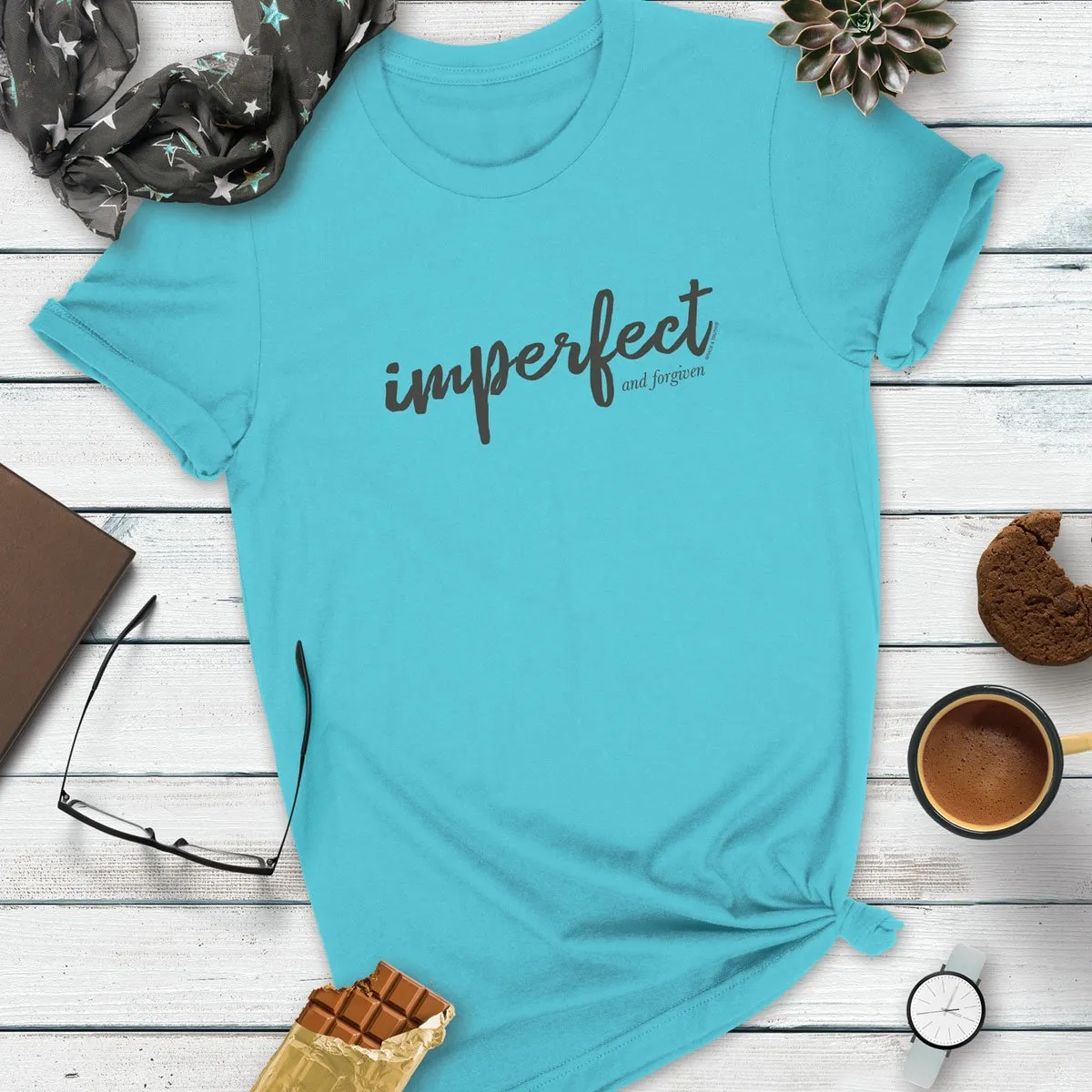 Cherished Girl Grace & Truth Imperfect and Forgiven Girlie Christian Bright T Shirt