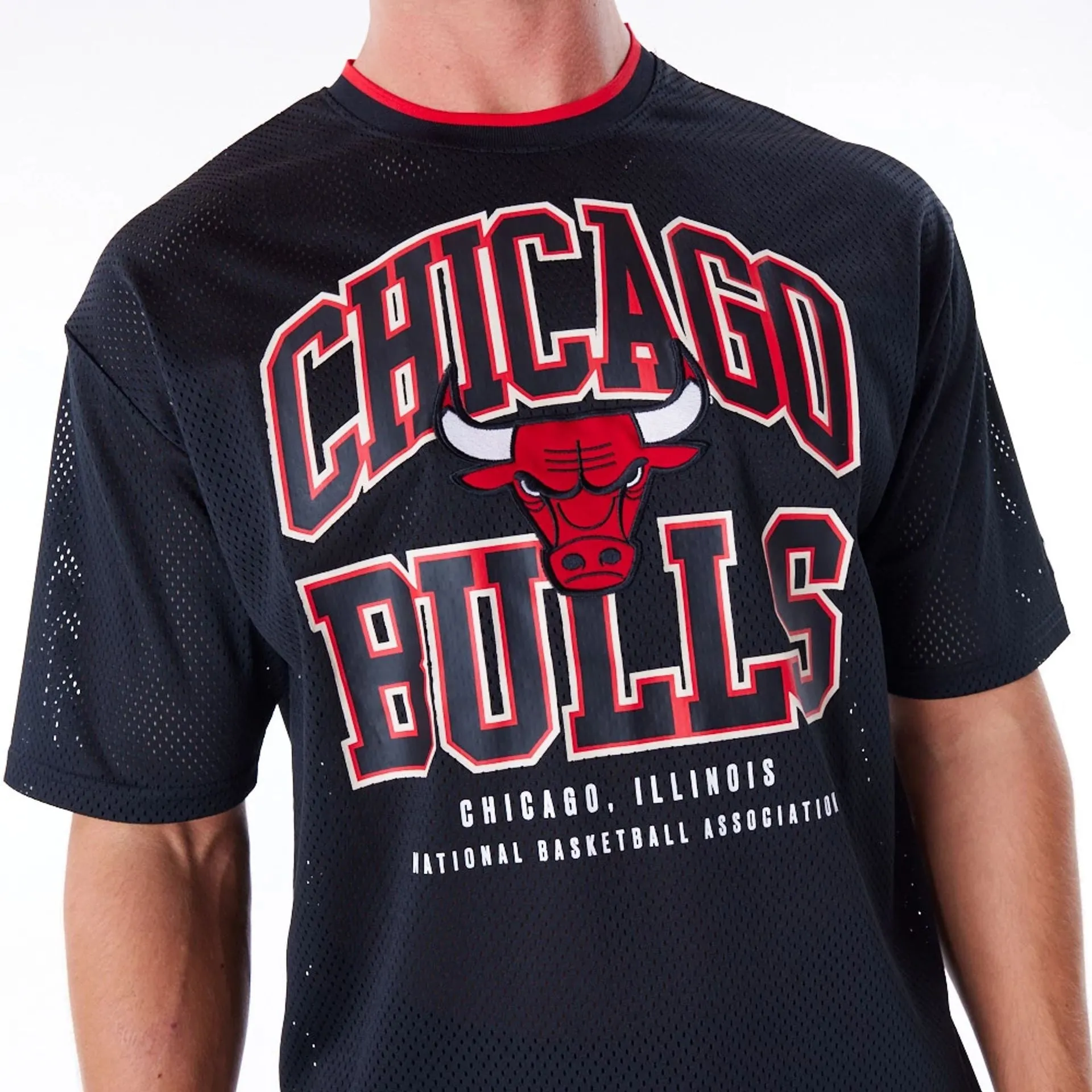 Chicago Bulls NBA Patch Black Oversized Mesh T-Shirt