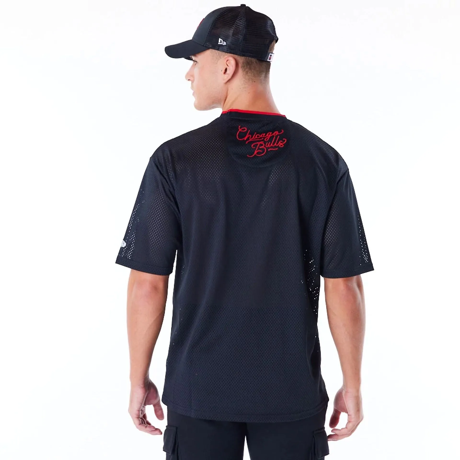 Chicago Bulls NBA Patch Black Oversized Mesh T-Shirt