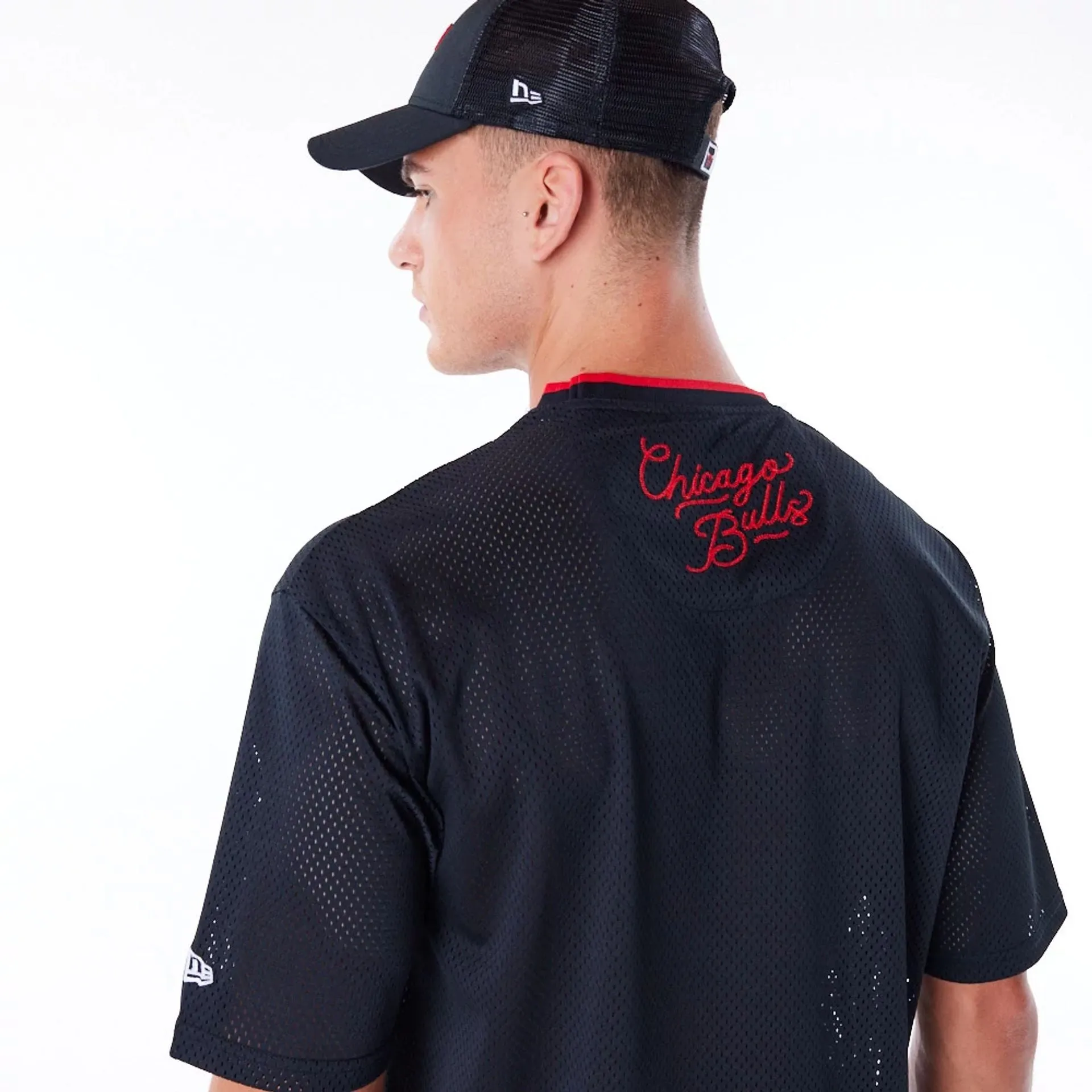 Chicago Bulls NBA Patch Black Oversized Mesh T-Shirt