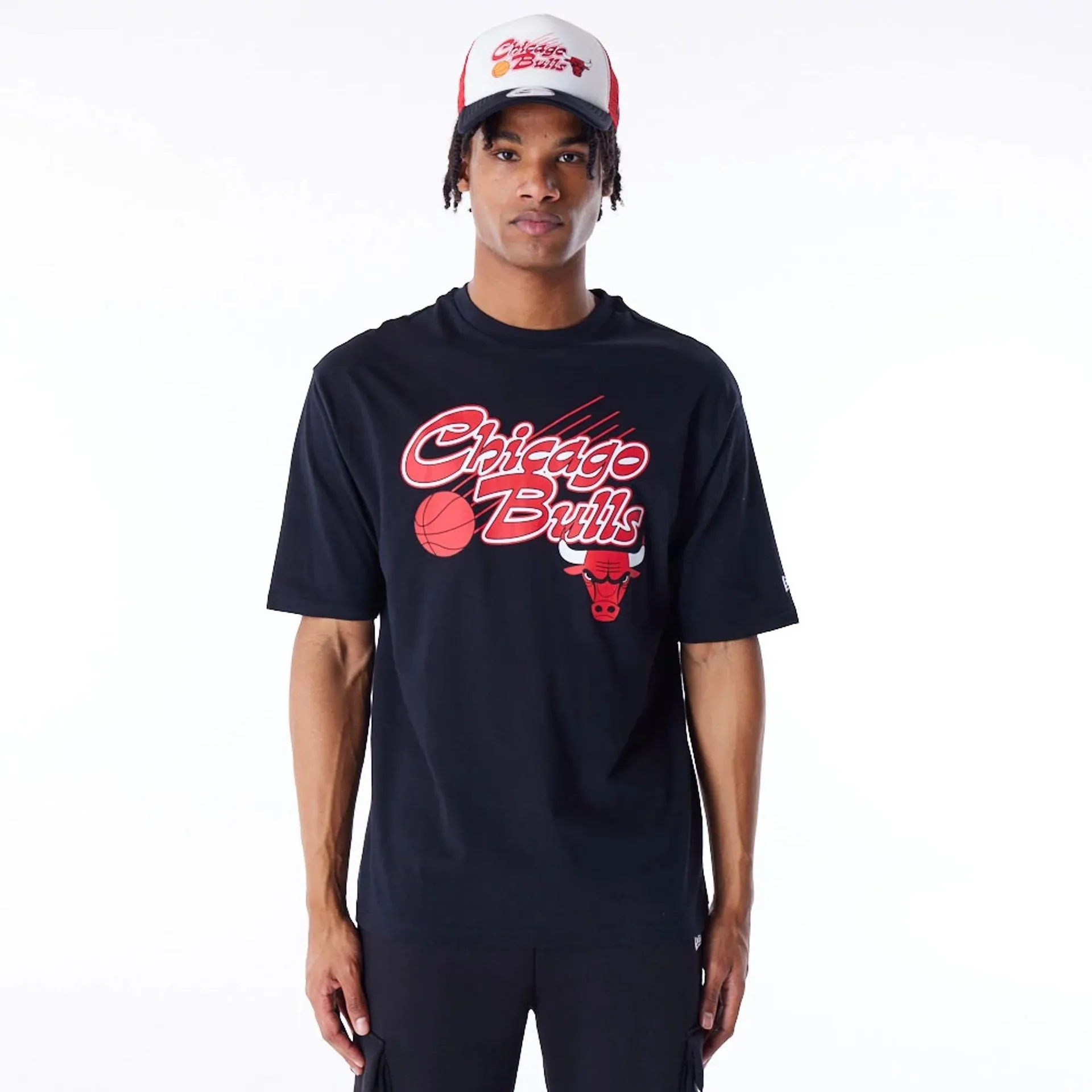 Chicago Bulls NBA Script Graphic Black Oversized T-Shirt