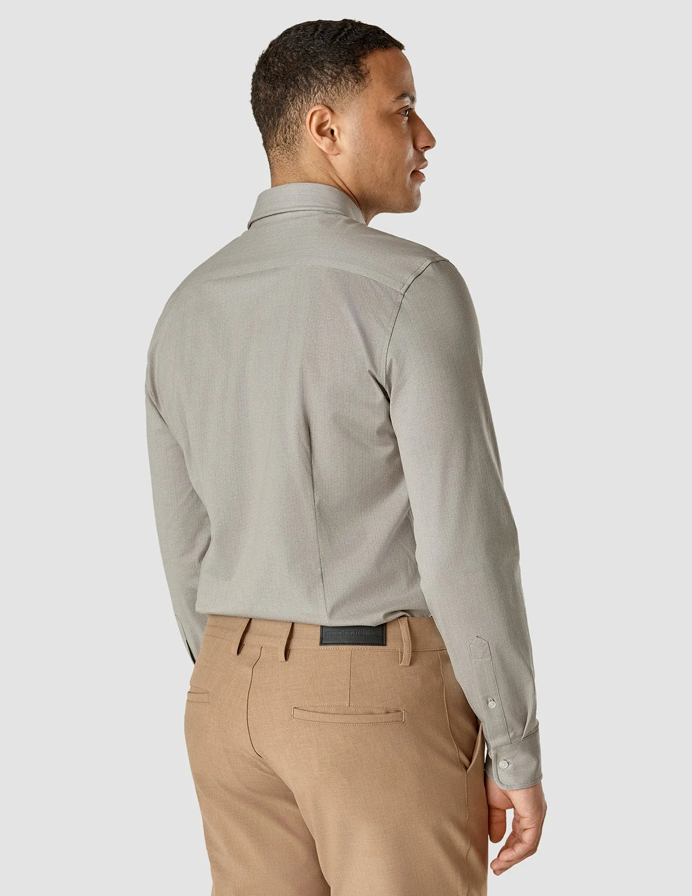 Classic Shirt Stone Green Herringbone Slim