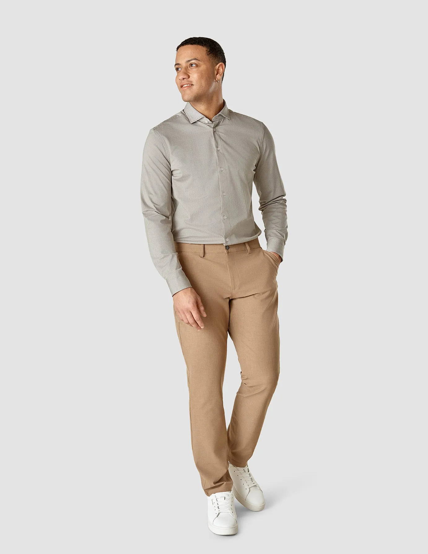 Classic Shirt Stone Green Herringbone Slim