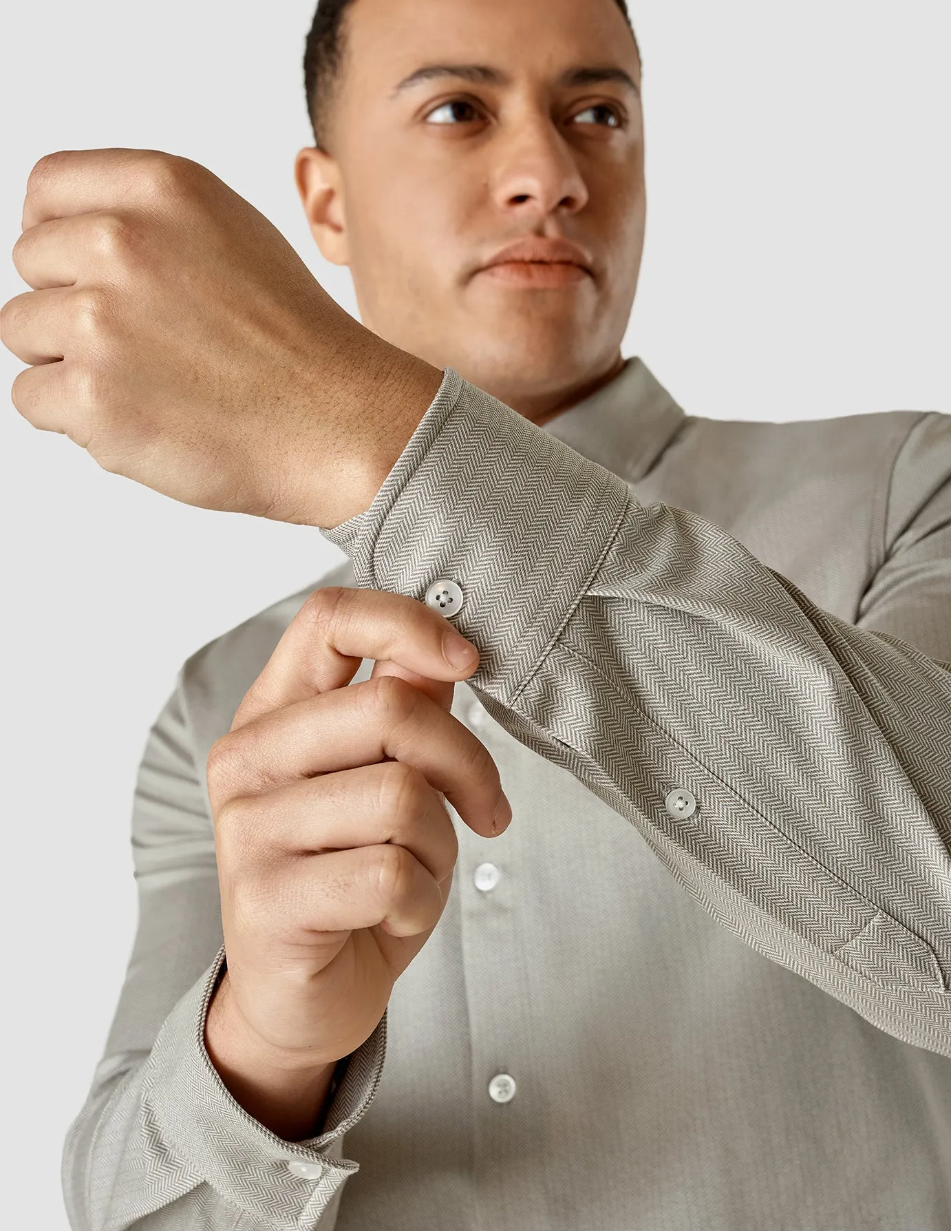 Classic Shirt Stone Green Herringbone Slim