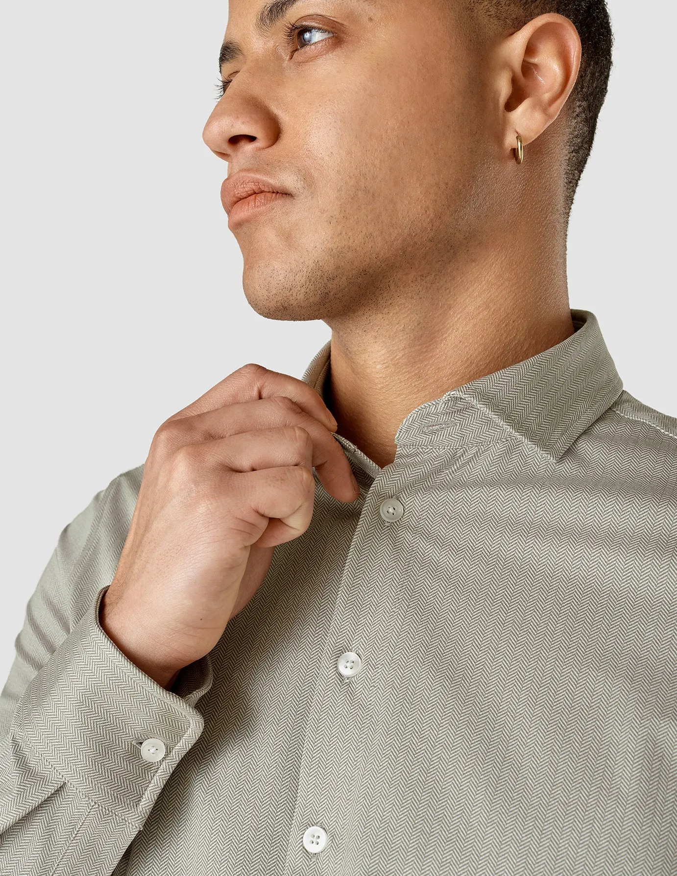 Classic Shirt Stone Green Herringbone Slim