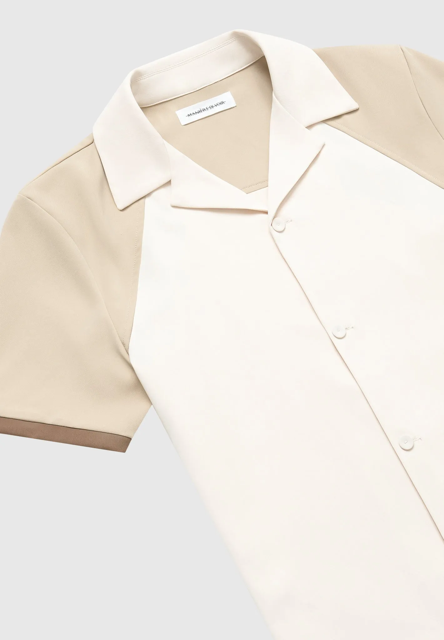 Colour Block Raglan Revere Shirt - Cream/Brown