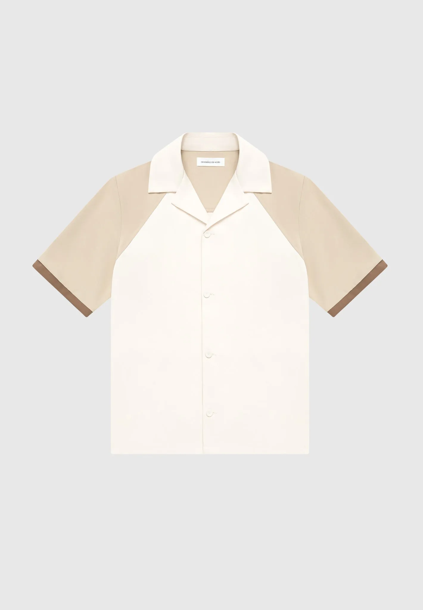 Colour Block Raglan Revere Shirt - Cream/Brown