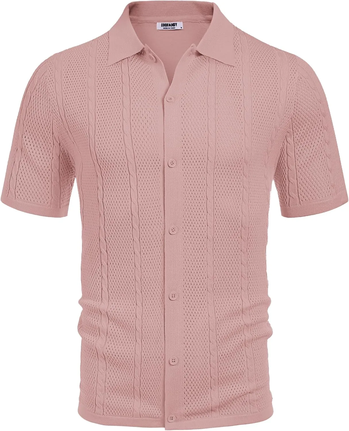 COOFANDY Mens Knit Button Down Shirts Casual Textured Polo Shirt Short Sleeve Vintage Summer Beach Tops