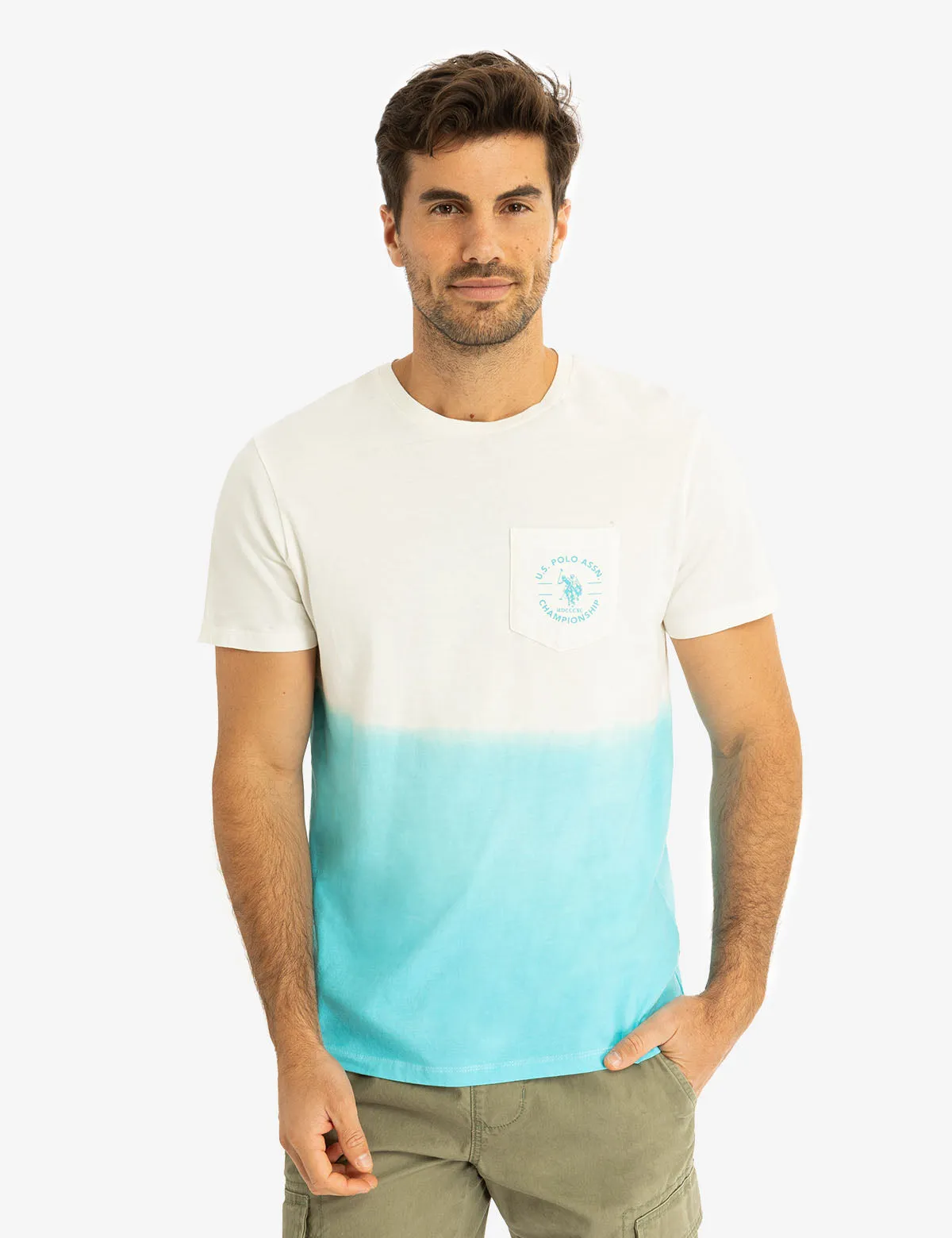 CREW NECK DIP DYE T-SHIRT WITH POCKET