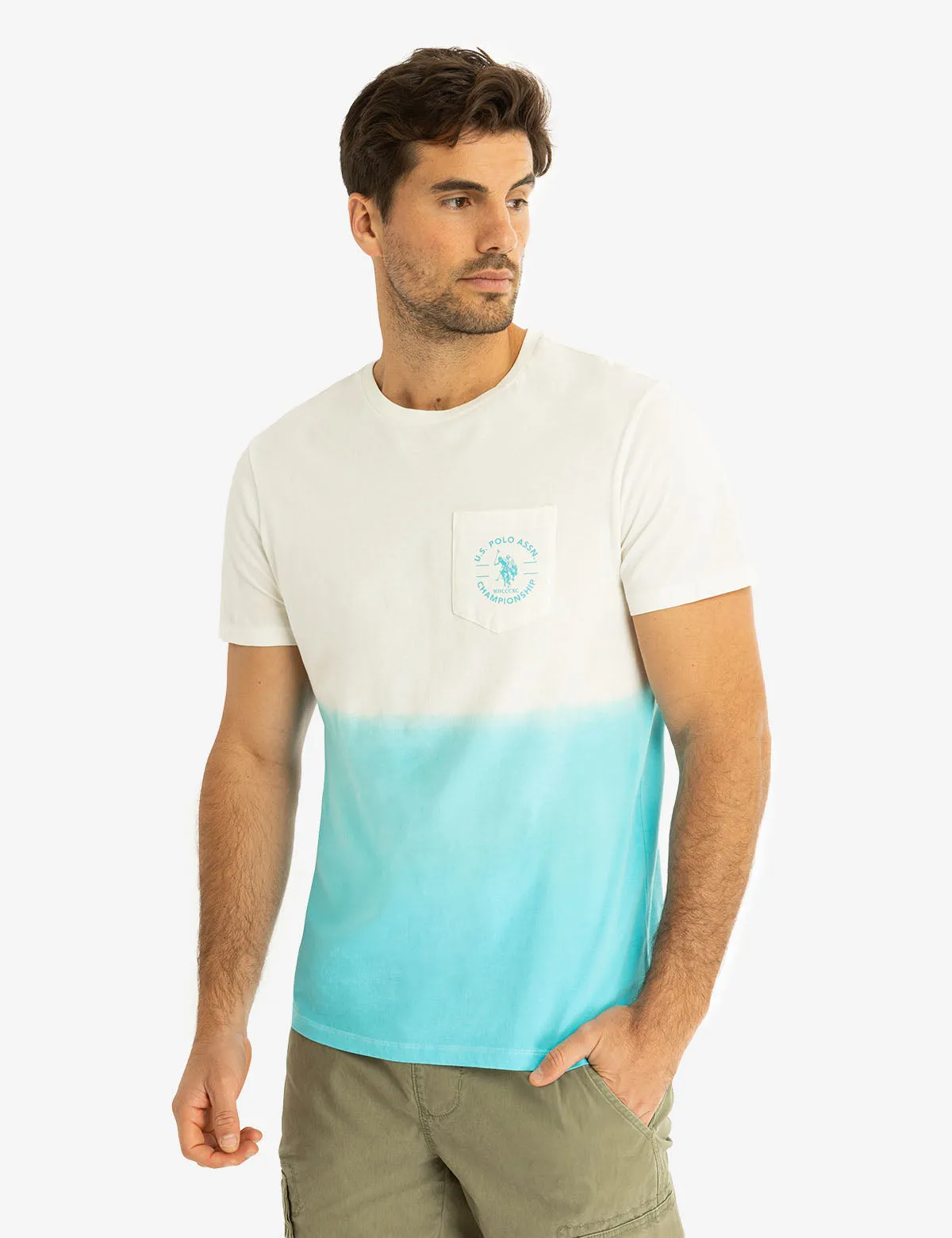 CREW NECK DIP DYE T-SHIRT WITH POCKET