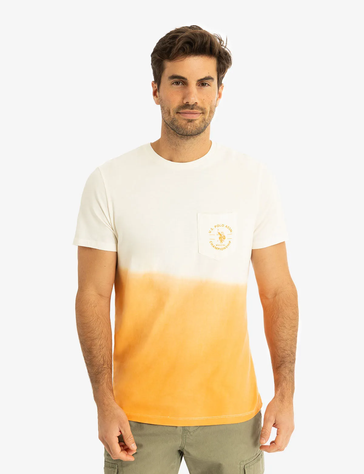 CREW NECK DIP DYE T-SHIRT WITH POCKET