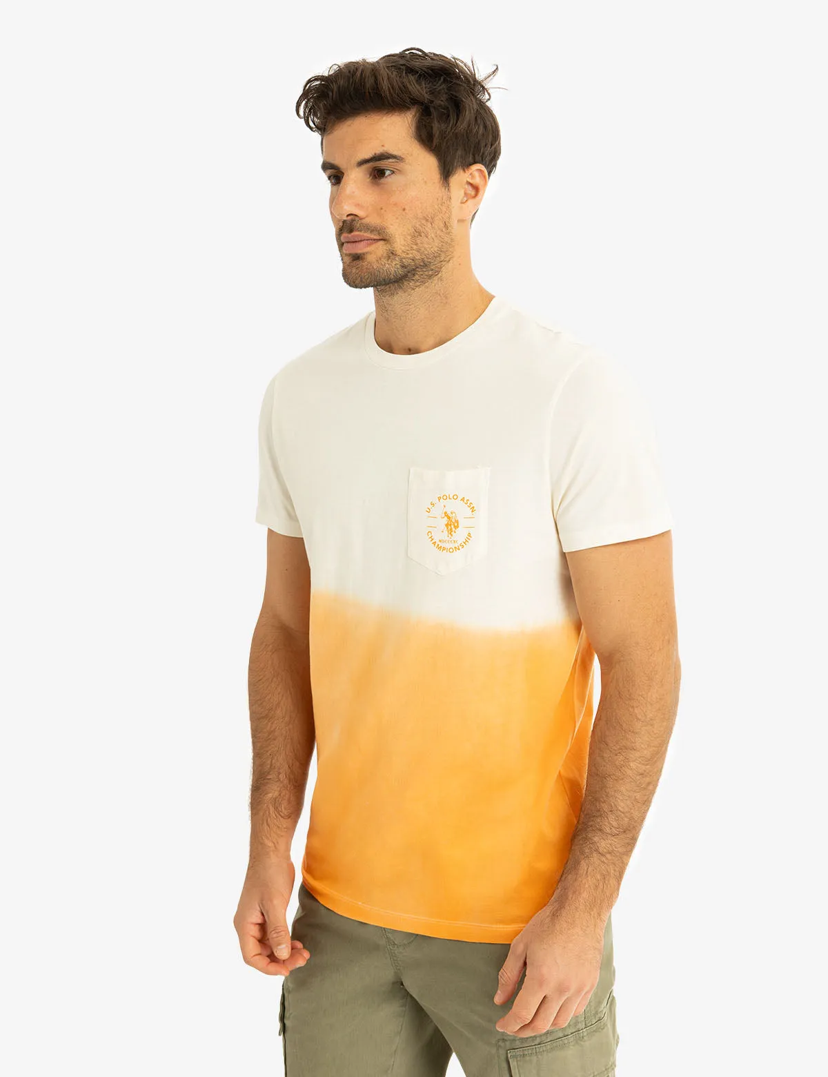 CREW NECK DIP DYE T-SHIRT WITH POCKET