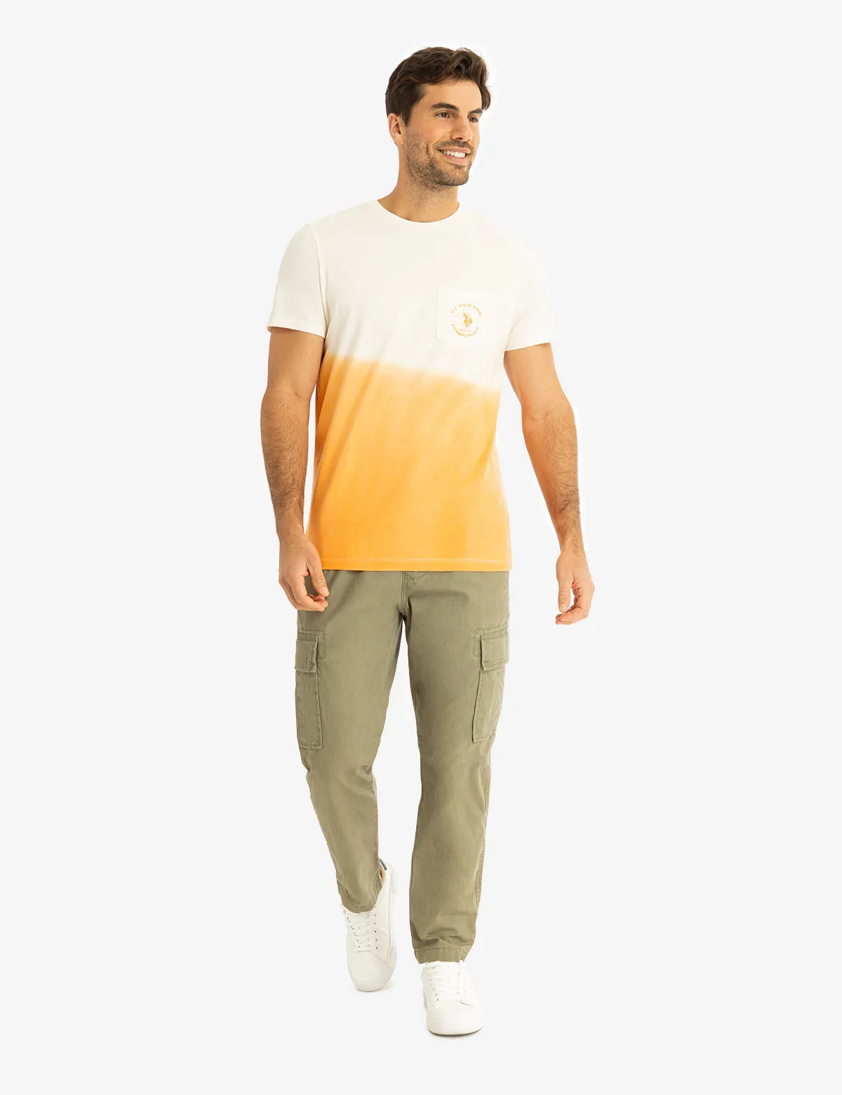 CREW NECK DIP DYE T-SHIRT WITH POCKET