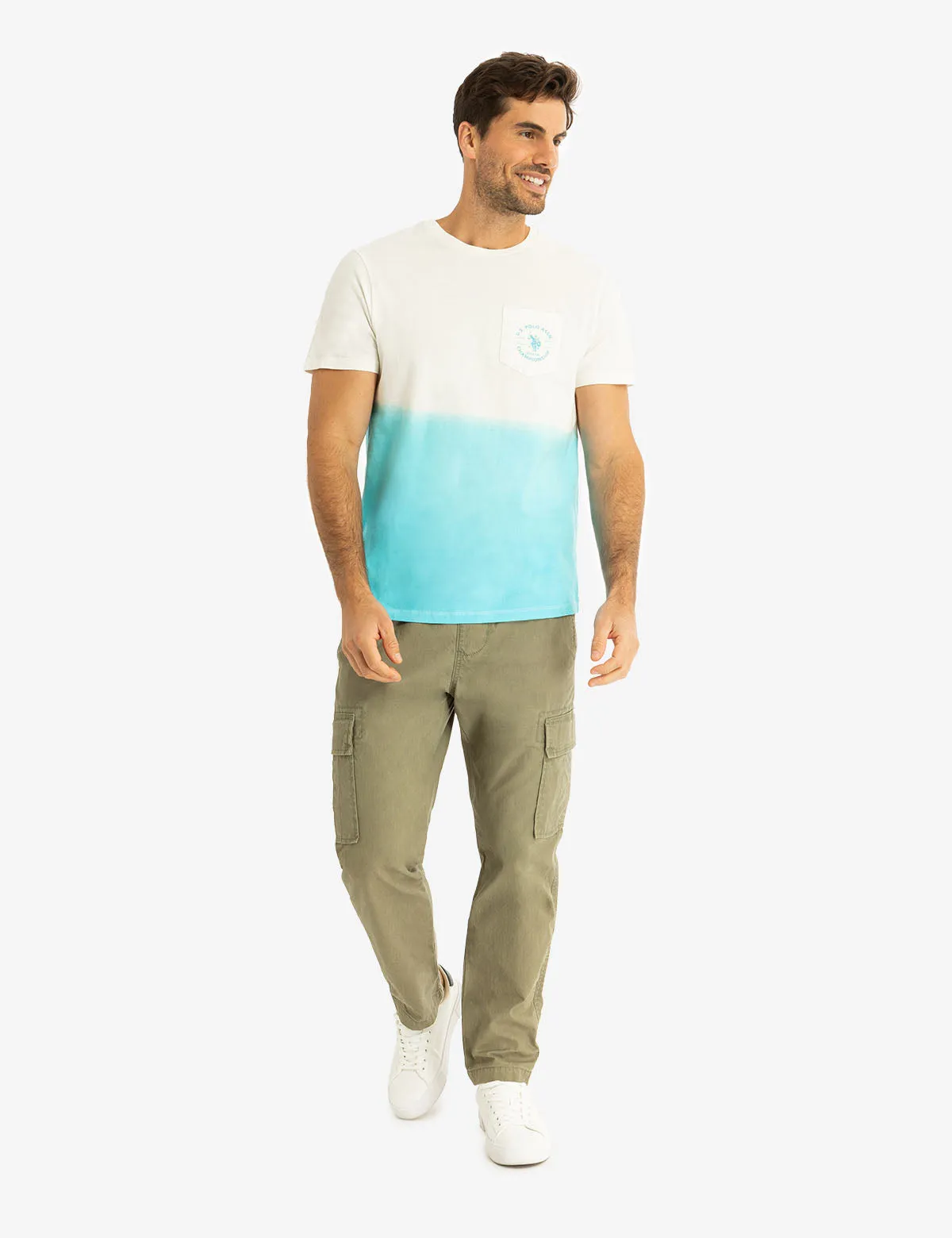 CREW NECK DIP DYE T-SHIRT WITH POCKET