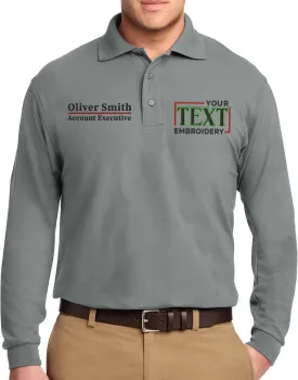 Custom Embroidered Long Sleeve Polo Shirts for Men Personalized Embroidery Add Your Name Text