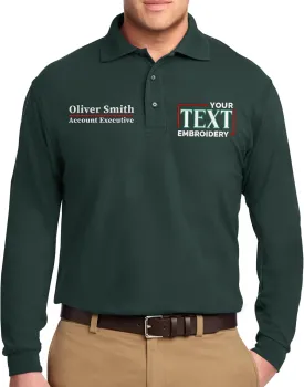 Custom Embroidered Long Sleeve Polo Shirts for Men Personalized Embroidery Add Your Name Text