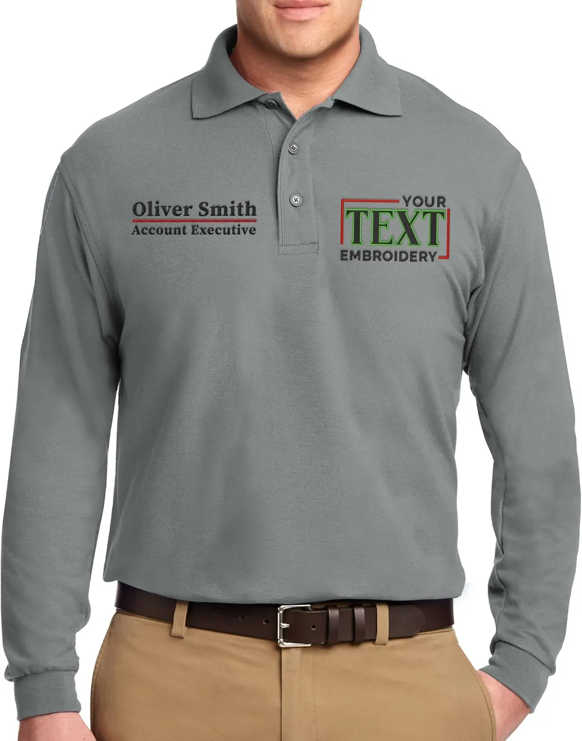 Custom Embroidered Long Sleeve Polo Shirts for Men Personalized Embroidery Add Your Name Text
