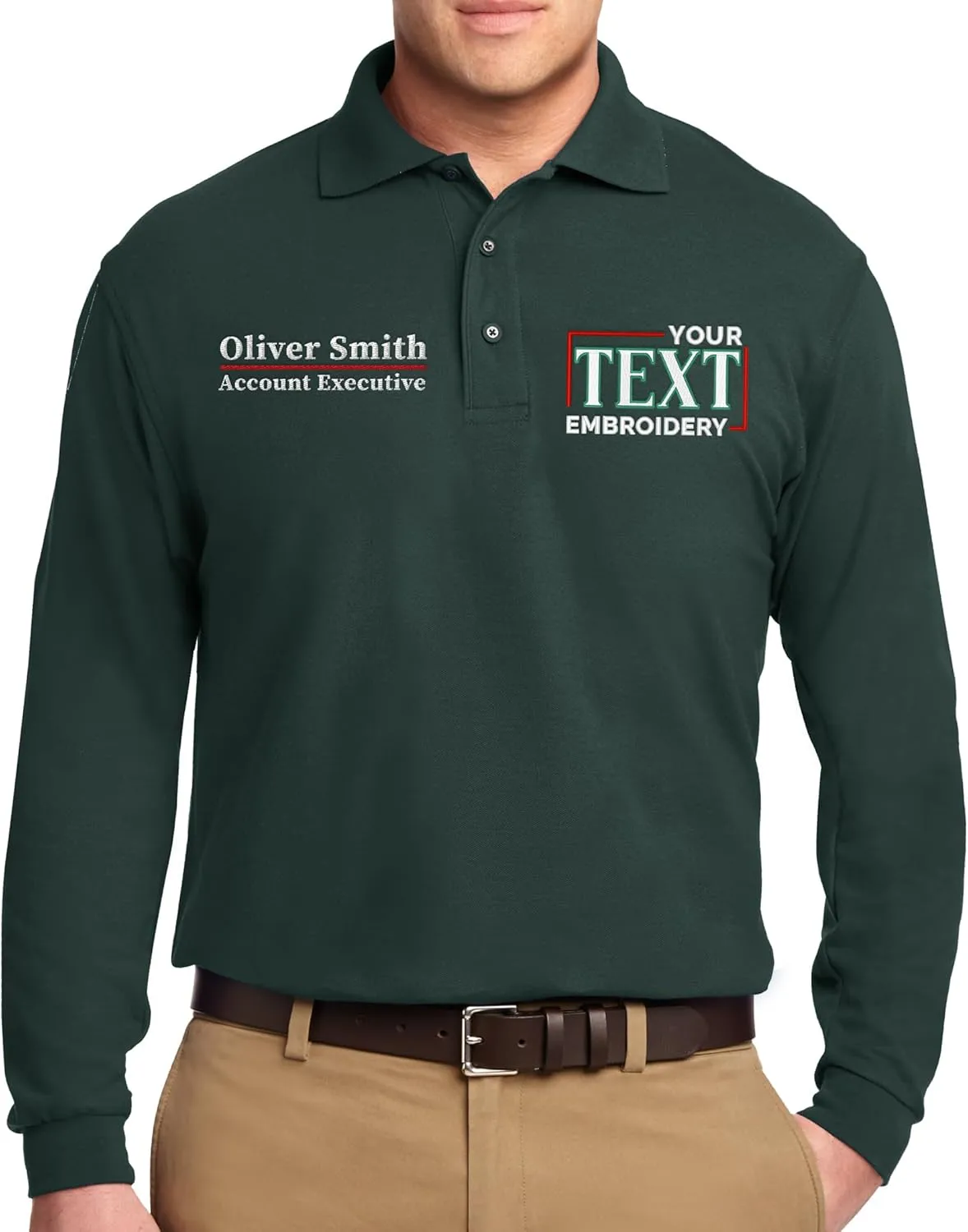 Custom Embroidered Long Sleeve Polo Shirts for Men Personalized Embroidery Add Your Name Text