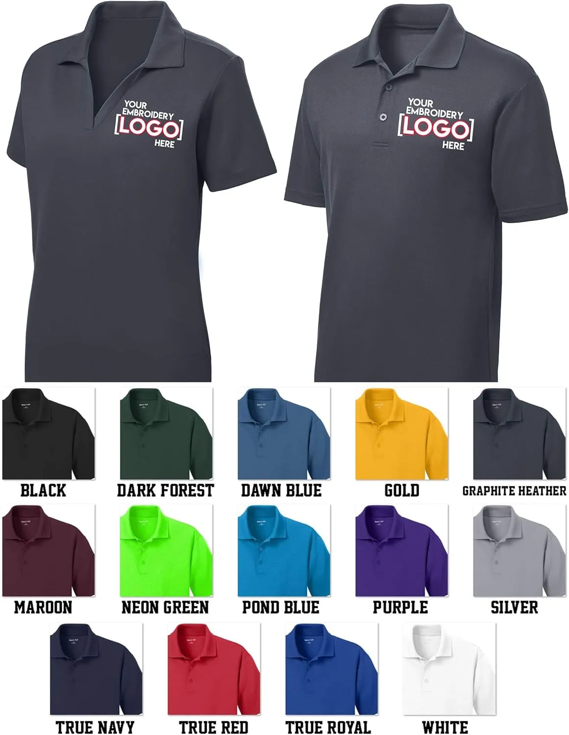 Custom Embroidered Polo Shirts for Women & Men, 5 or 10 Pack - Add Your Logo - Personalized Embroidery Polo Tees