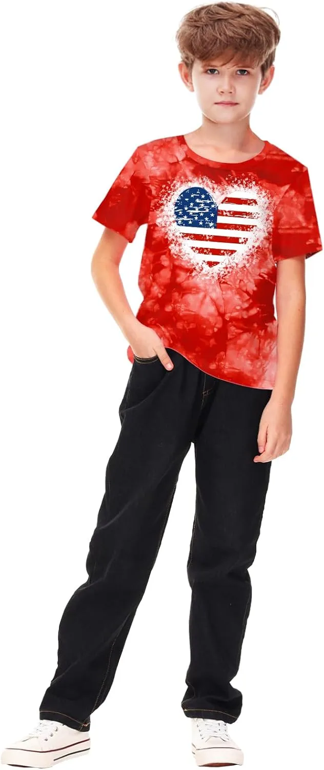 Deerose Kids Striped Shirts Short Sleeve Boy Girls July 4th Patriotic Tee Top 3-14 Years