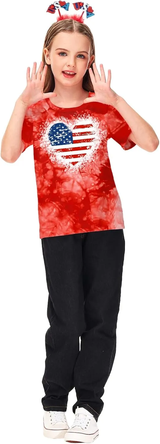 Deerose Kids Striped Shirts Short Sleeve Boy Girls July 4th Patriotic Tee Top 3-14 Years