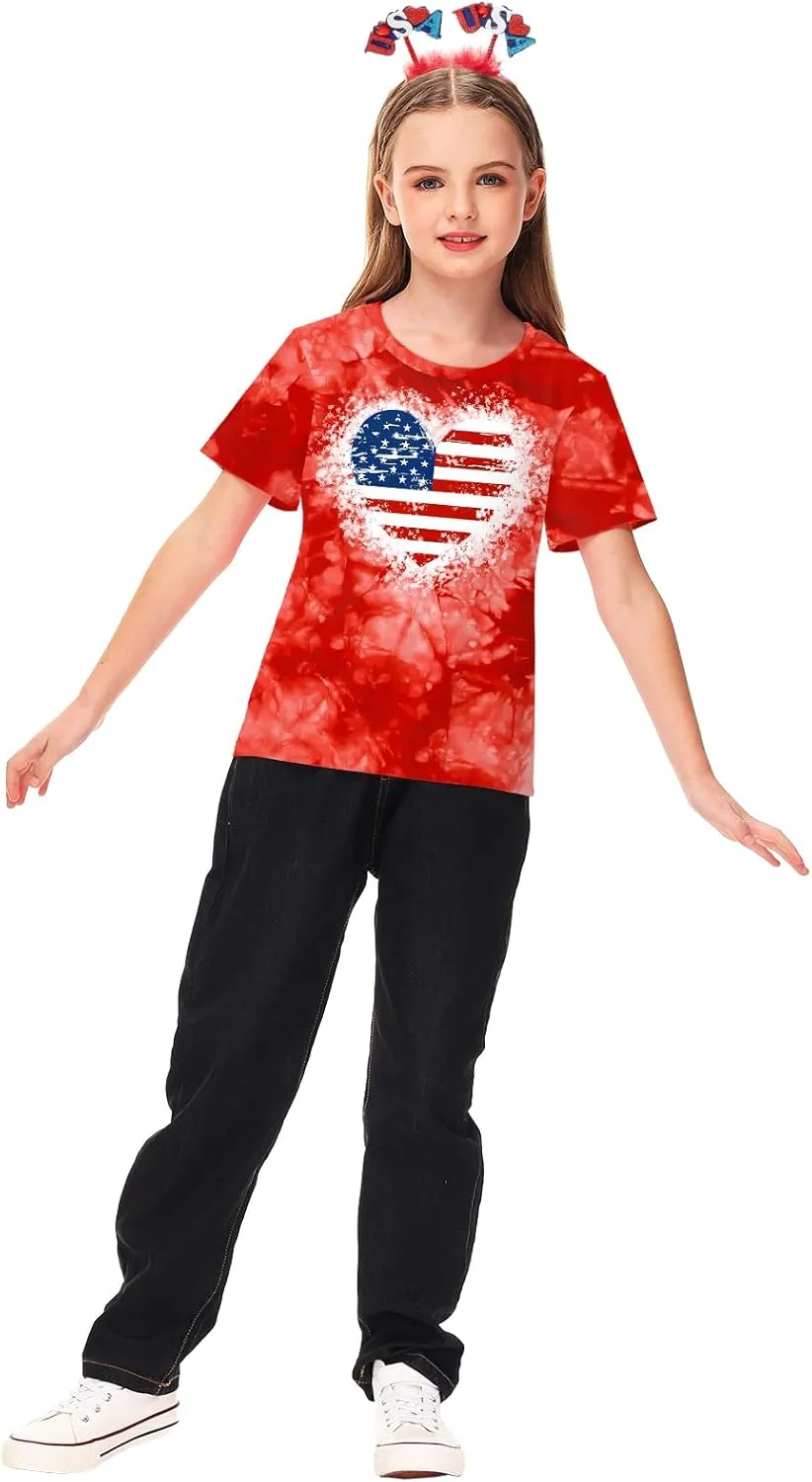 Deerose Kids Striped Shirts Short Sleeve Boy Girls July 4th Patriotic Tee Top 3-14 Years
