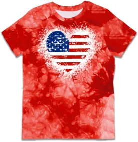 Deerose Kids Striped Shirts Short Sleeve Boy Girls July 4th Patriotic Tee Top 3-14 Years