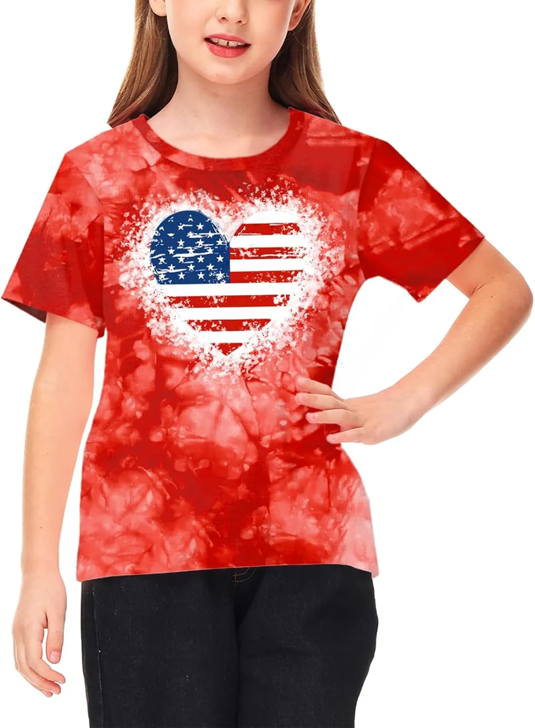 Deerose Kids Striped Shirts Short Sleeve Boy Girls July 4th Patriotic Tee Top 3-14 Years