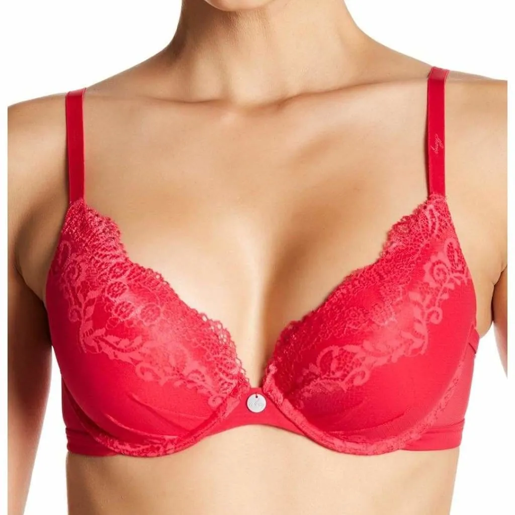 DKNY 453237 Perfect Profile Push-Up T-Shirt Underwire Bra 32DD Red NWT