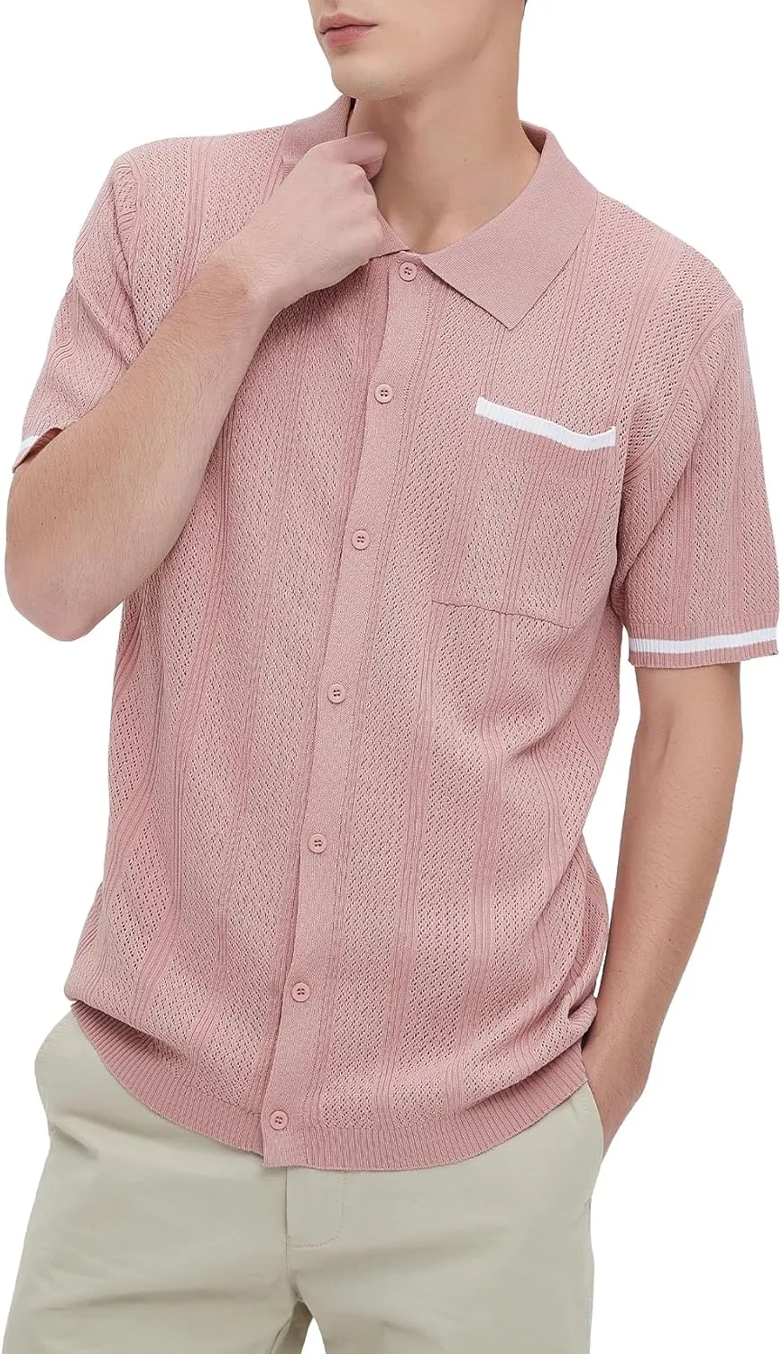 Durio Mens Shirts Short Sleeve Knit Polo Shirt Breathable Button Down Beach Shirts for Men Casual Shirt Summer Vacation