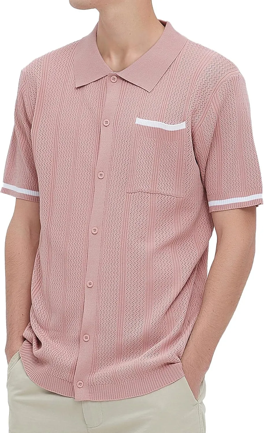 Durio Mens Shirts Short Sleeve Knit Polo Shirt Breathable Button Down Beach Shirts for Men Casual Shirt Summer Vacation