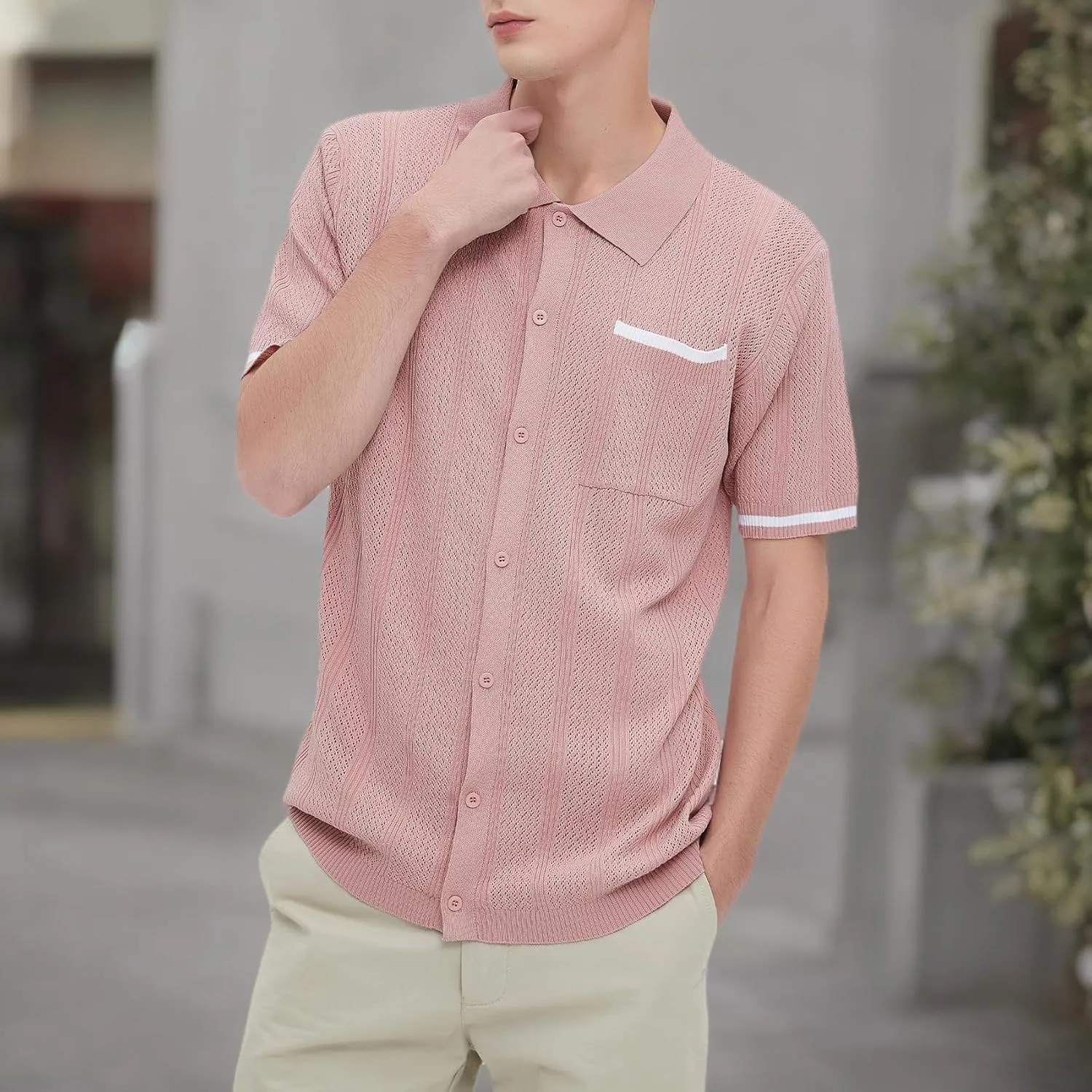 Durio Mens Shirts Short Sleeve Knit Polo Shirt Breathable Button Down Beach Shirts for Men Casual Shirt Summer Vacation