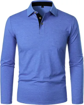 FANARCHER Men's Casual Polo Shirts Classic Long Sleeve Shirt Solid Color Button T-Shirts Cotton Tees Golf Stylish Tops