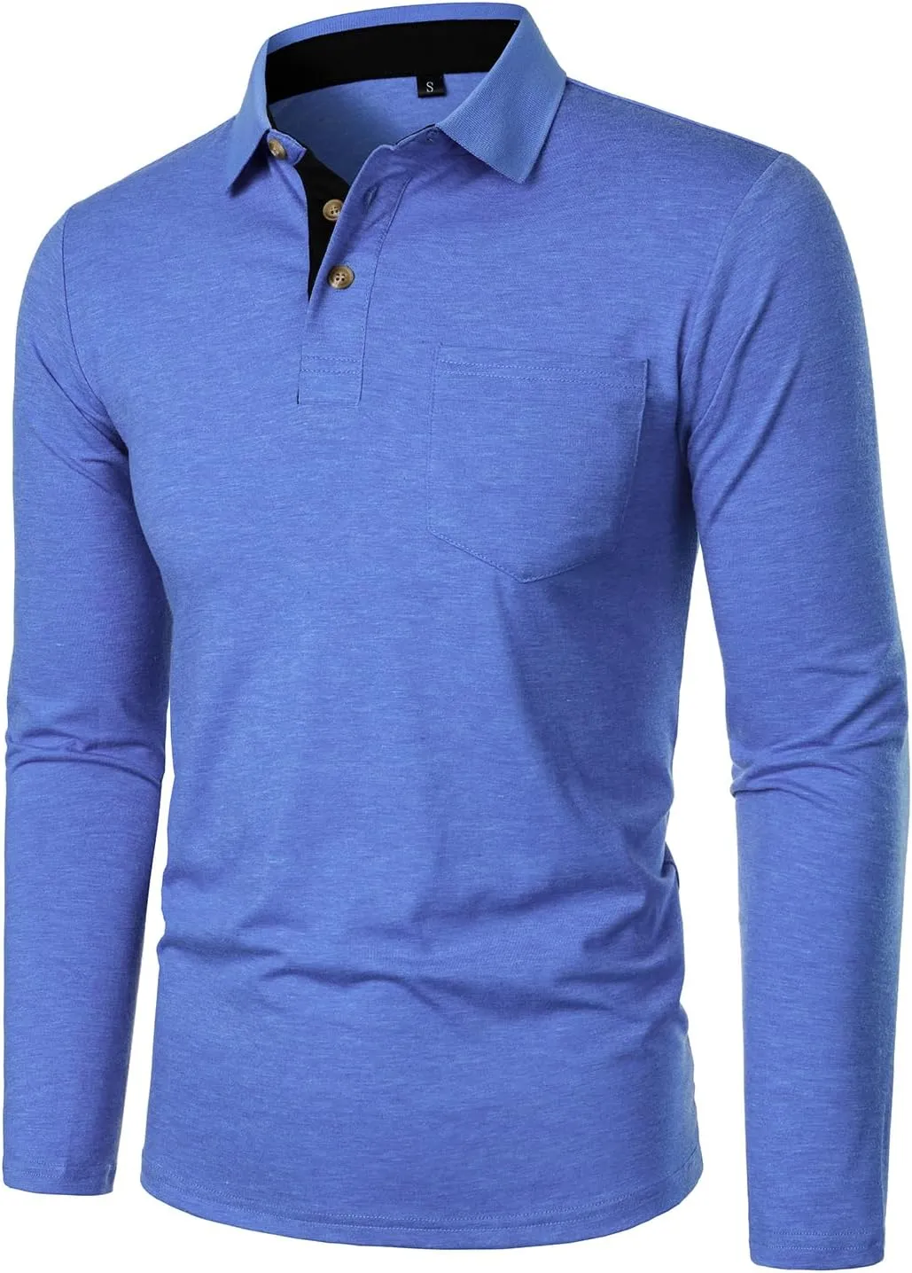 FANARCHER Men's Casual Polo Shirts Classic Long Sleeve Shirt Solid Color Button T-Shirts Cotton Tees Golf Stylish Tops