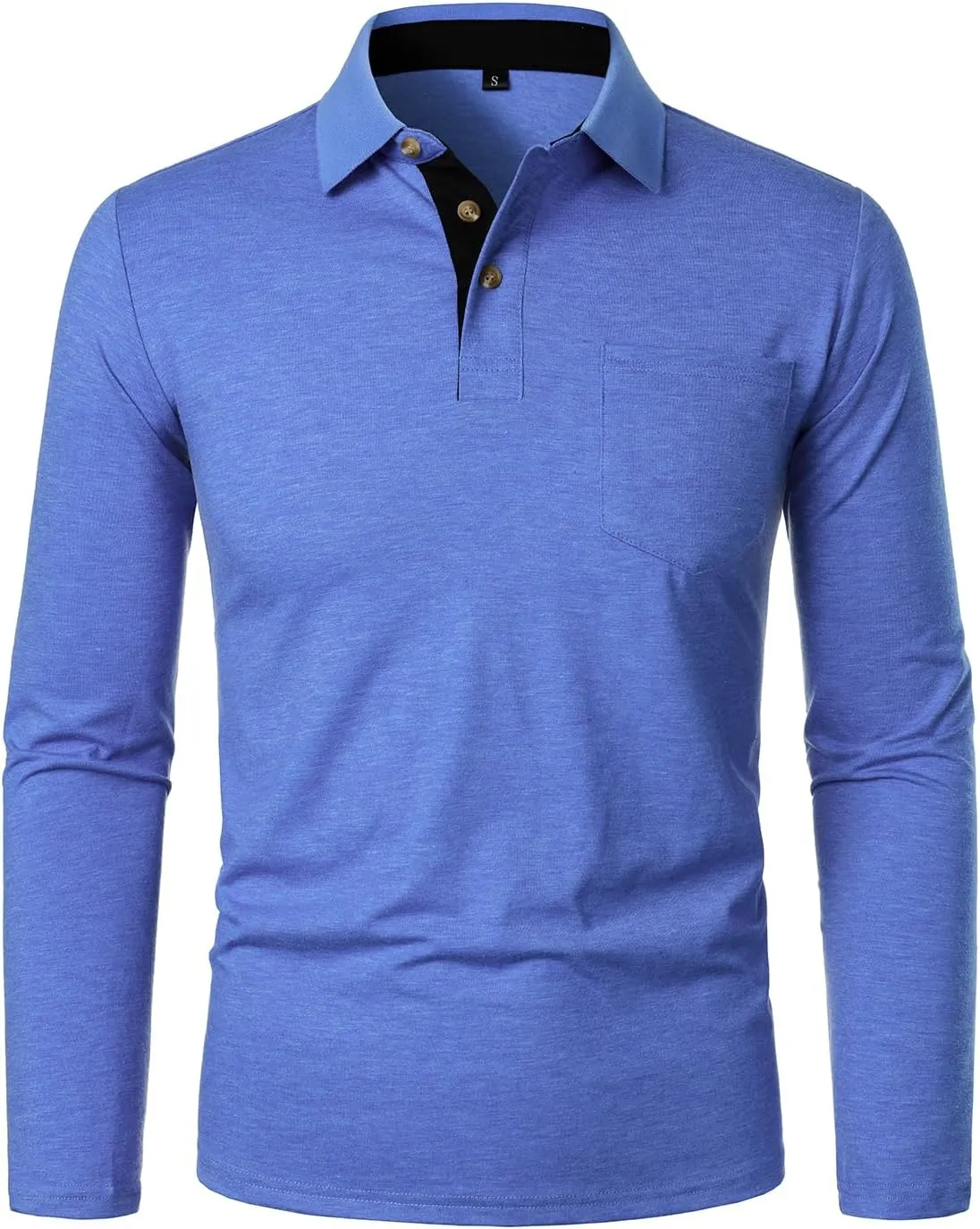 FANARCHER Men's Casual Polo Shirts Classic Long Sleeve Shirt Solid Color Button T-Shirts Cotton Tees Golf Stylish Tops