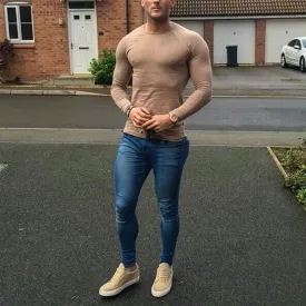Fashion Casual Men'S Solid Color Slim Long-Sleeved T-Shirt