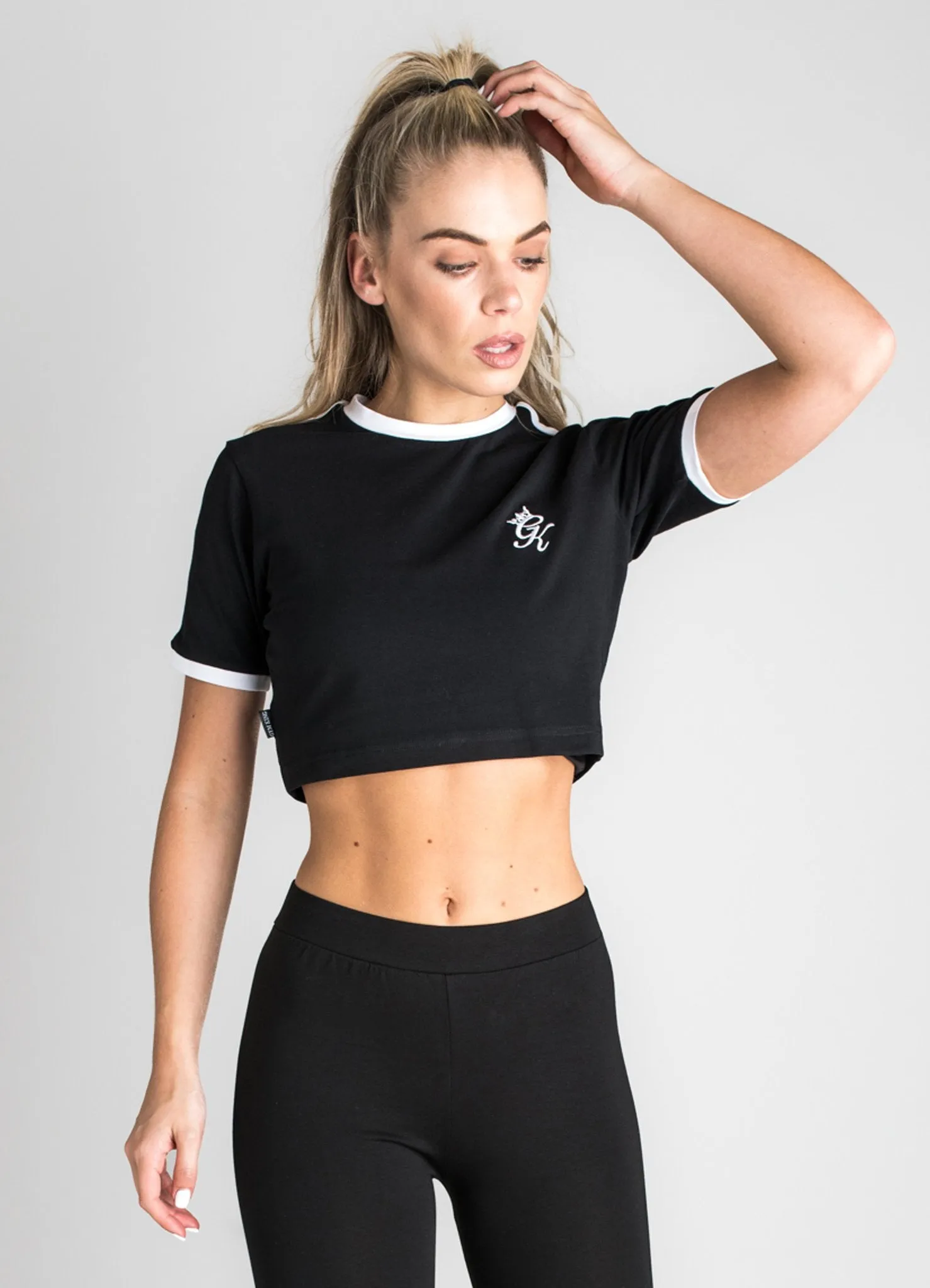GK Ringer Crop T-Shirt - Black