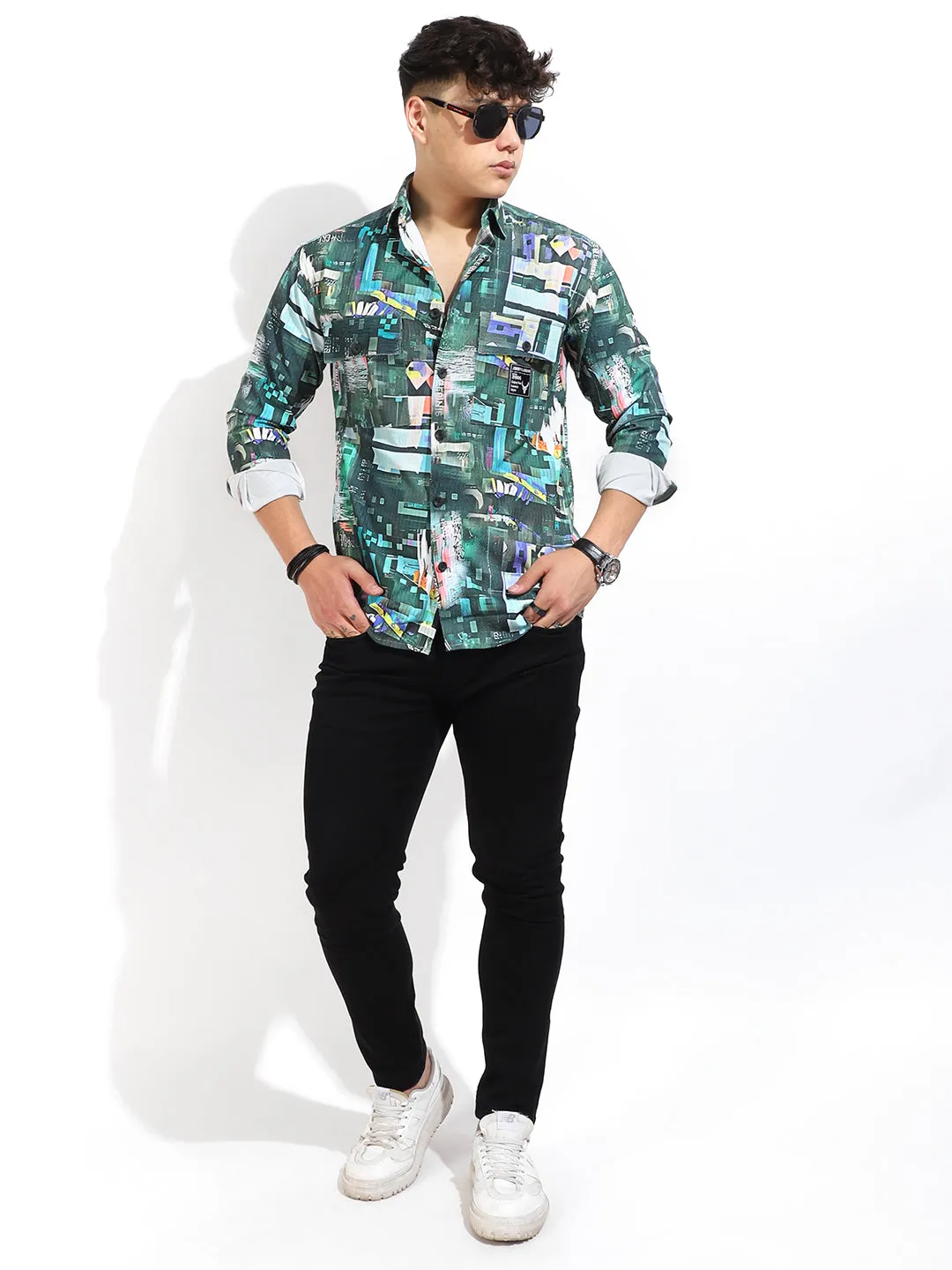 Green Digital Print Shirt