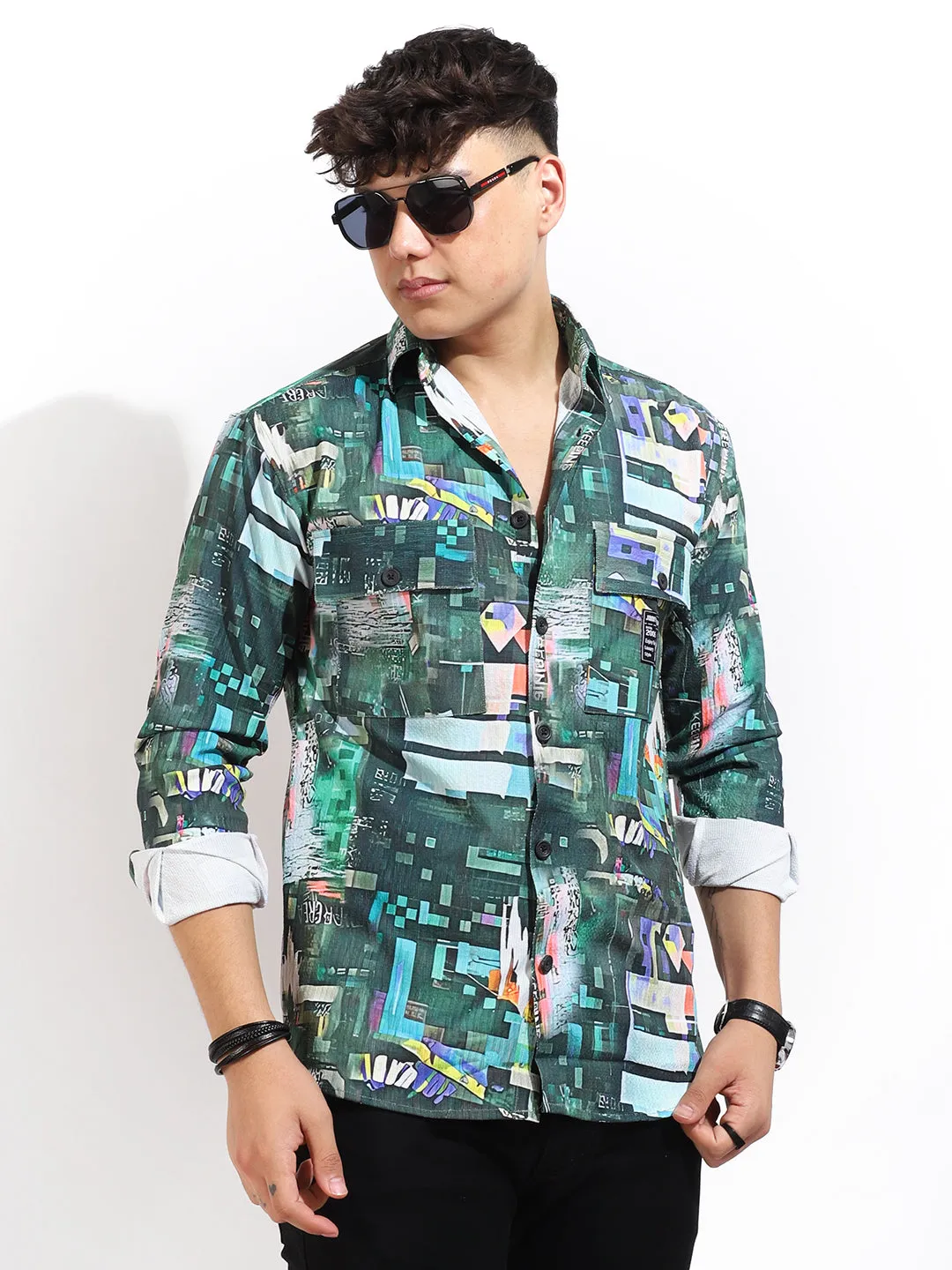 Green Digital Print Shirt